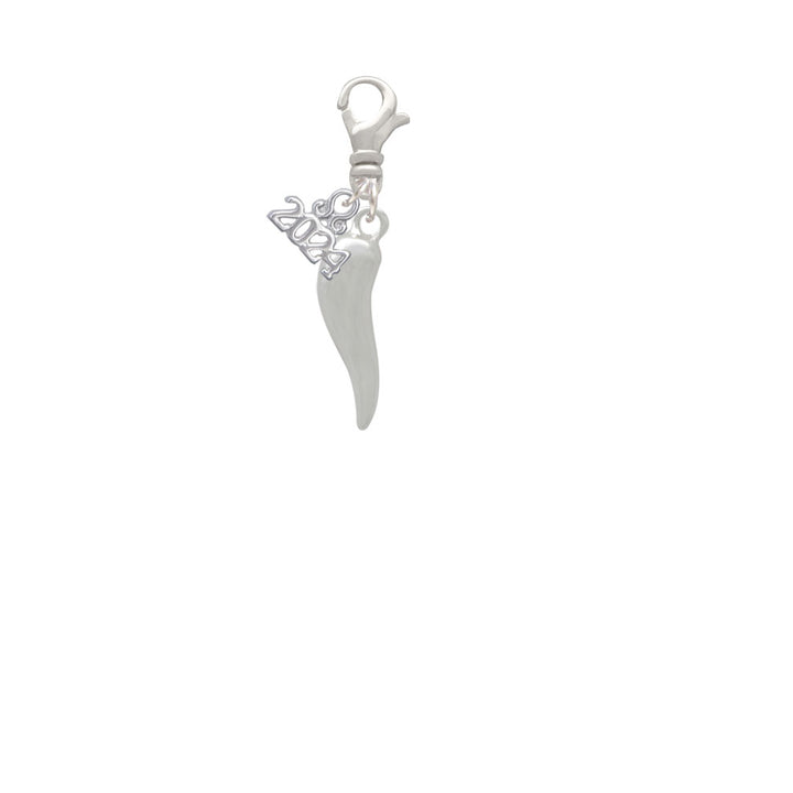 Delight Jewelry Silvertone Good Luck Italian Horn Clip on Charm with Year 2024 Image 2