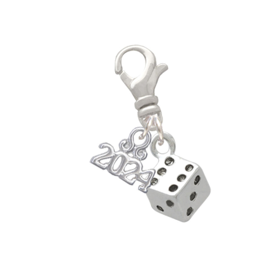 Delight Jewelry Silvertone Dice Clip on Charm with Year 2024 Image 1