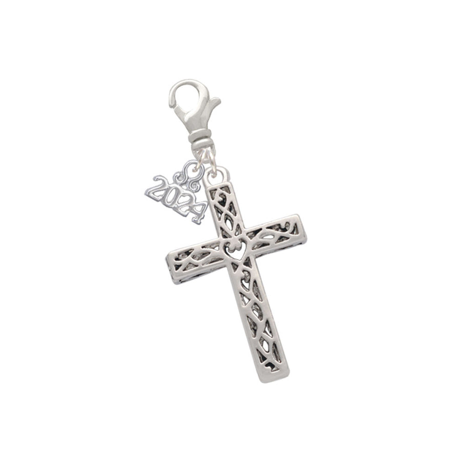 Delight Jewelry Silvertone Large Celtic Vine Cross Clip on Charm with Year 2024 Image 1