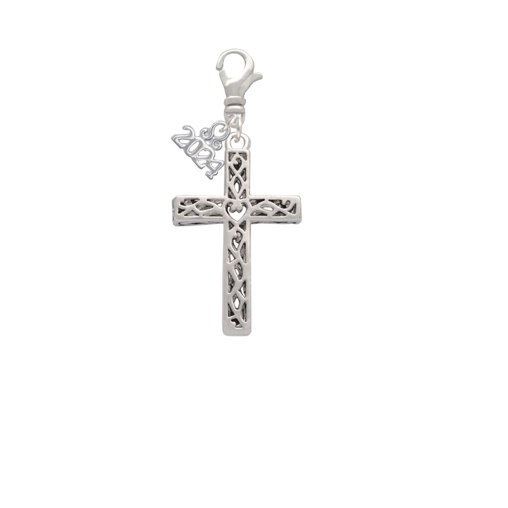 Delight Jewelry Silvertone Large Celtic Vine Cross Clip on Charm with Year 2024 Image 2