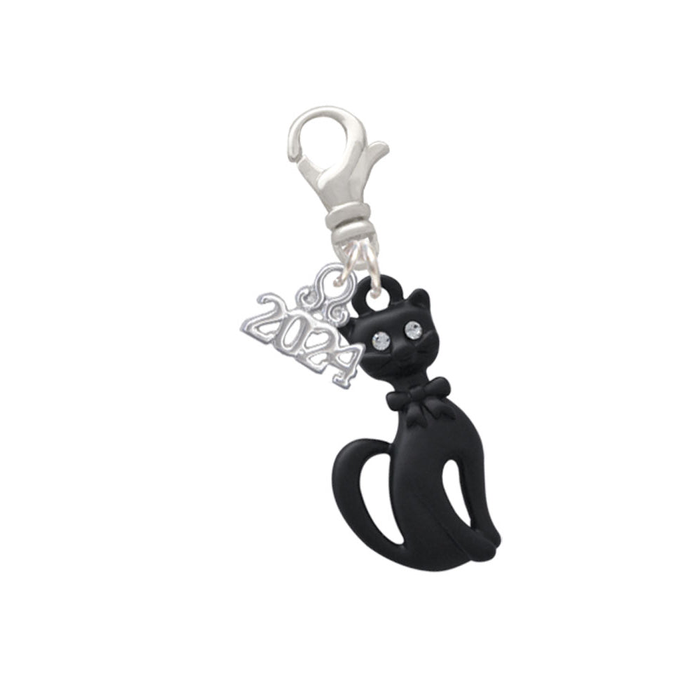Delight Jewelry Tall Sitting Matte Black Cat Clip on Charm with Year 2024 Image 1