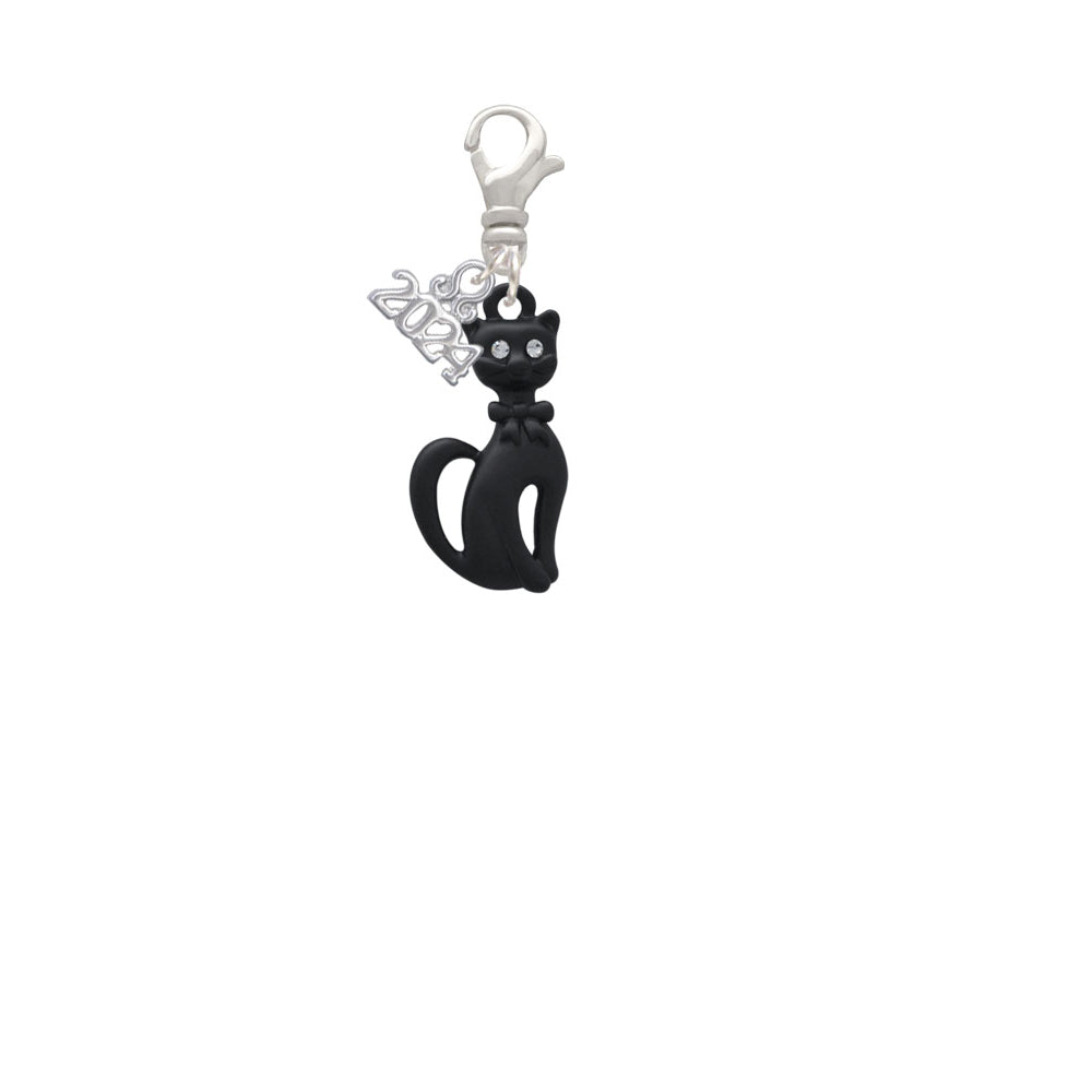 Delight Jewelry Tall Sitting Matte Black Cat Clip on Charm with Year 2024 Image 2