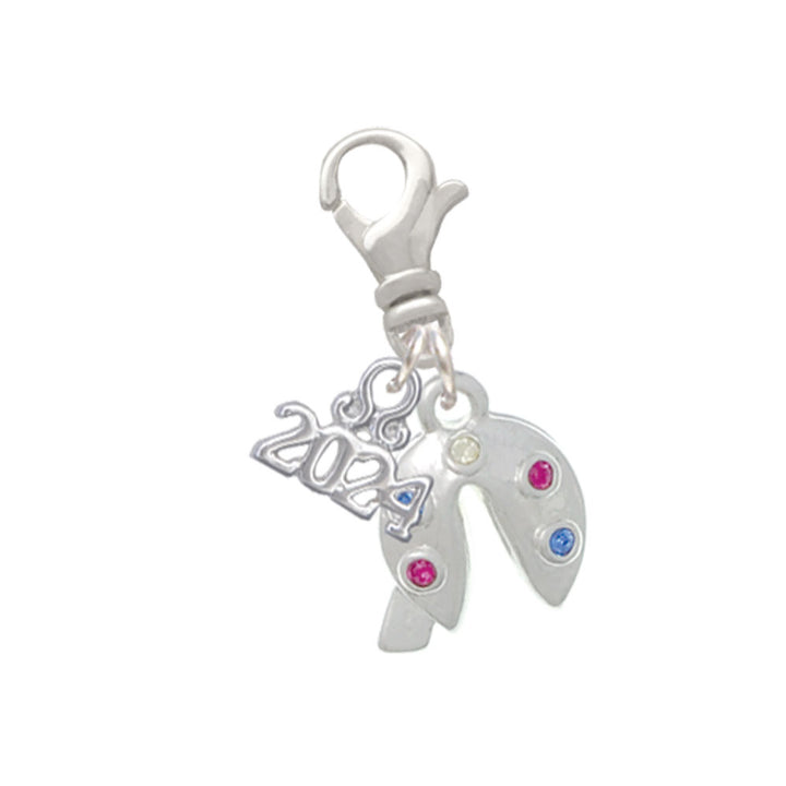 Delight Jewelry Multicolored Crystal Fortune Cookie Clip on Charm with Year 2024 Image 1
