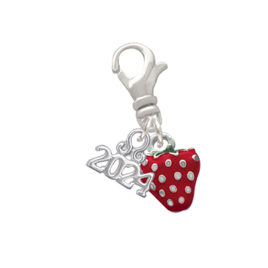 Delight Jewelry Silvertone Mini 2-D Enamel Strawberry Clip on Charm with Year 2024 Image 1