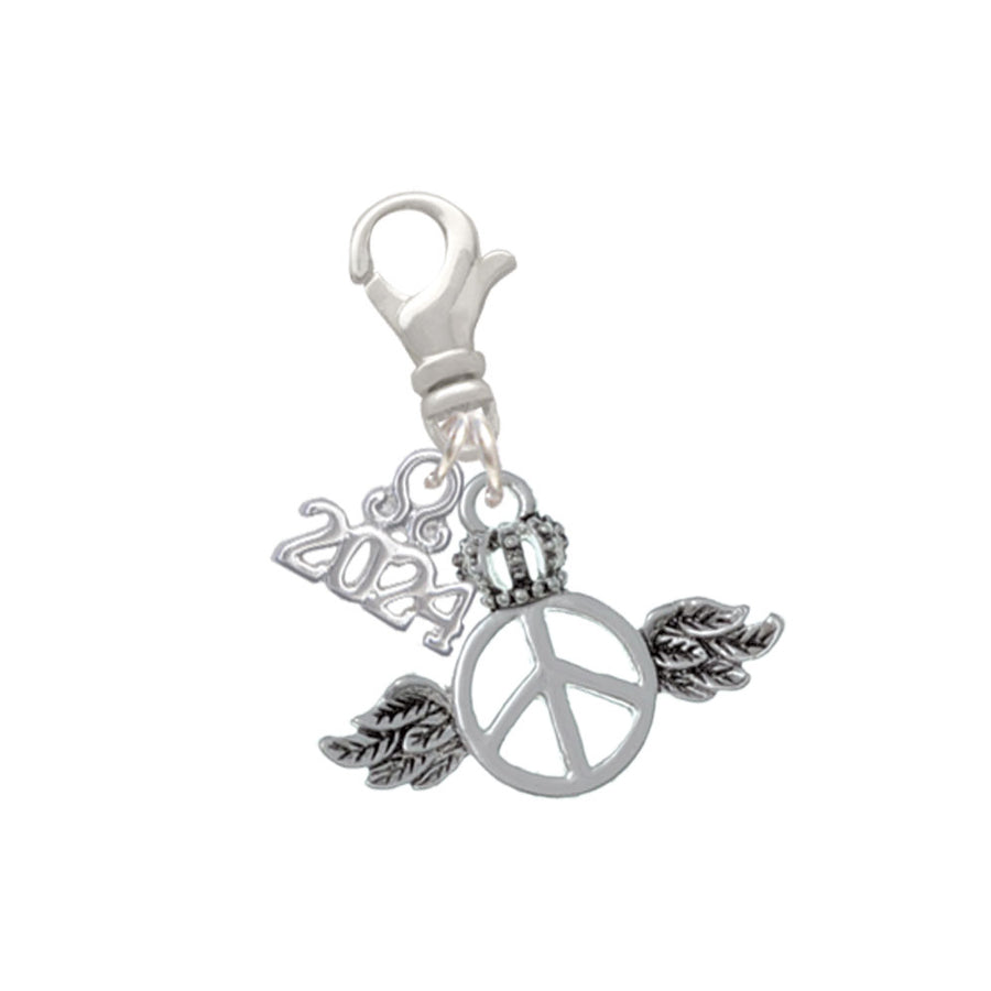 Delight Jewelry Silvertone Winged Peace Sign with Crown Clip on Charm with Year 2024 Image 1