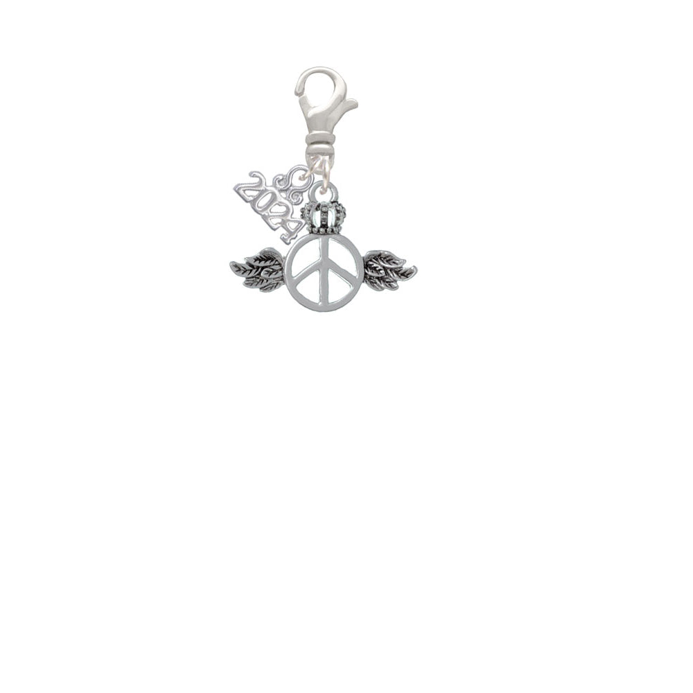 Delight Jewelry Silvertone Winged Peace Sign with Crown Clip on Charm with Year 2024 Image 2