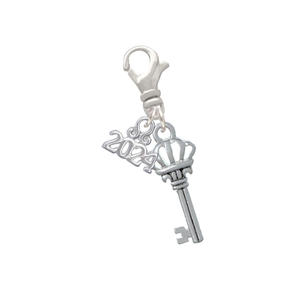 Delight Jewelry Silvertone Crown Key Clip on Charm with Year 2024 Image 1
