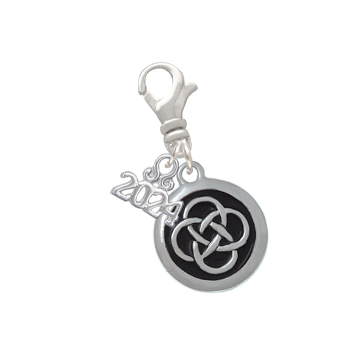 Delight Jewelry Silvertone Celtic Knot in Black Circle Clip on Charm with Year 2024 Image 1