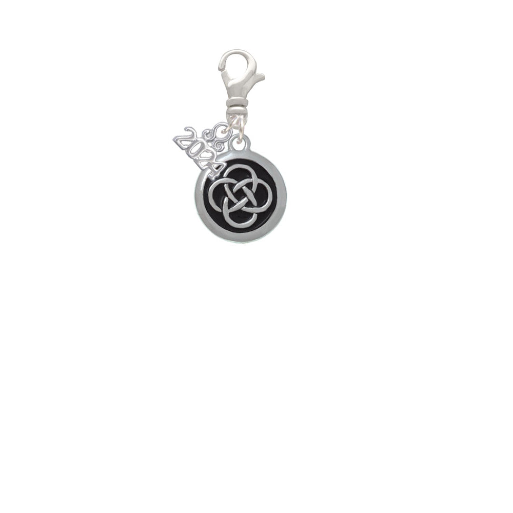 Delight Jewelry Silvertone Celtic Knot in Black Circle Clip on Charm with Year 2024 Image 2