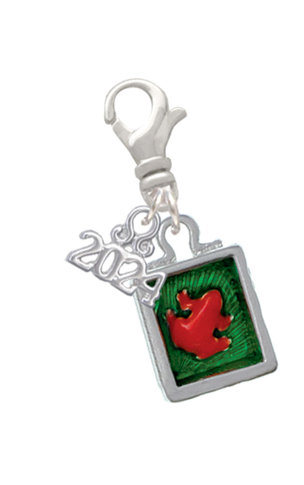 Delight Jewelry Silvertone Red Tree Frog in Shadow Box Clip on Charm with Year 2024 Image 1