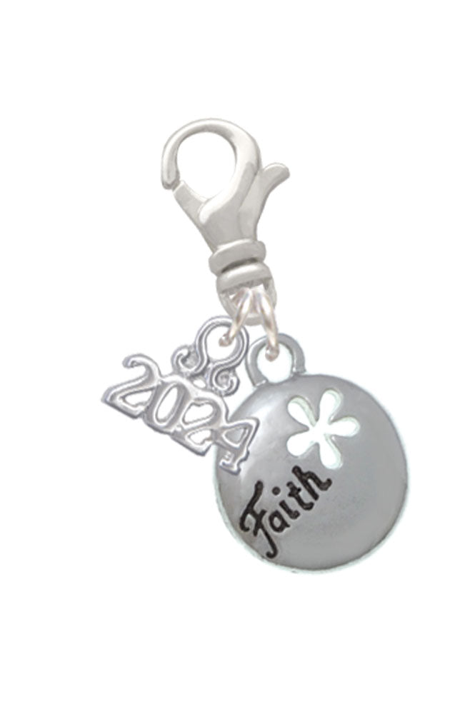 Delight Jewelry Silvertone Faith Disc with Cutout Flower Clip on Charm with Year 2024 Image 1