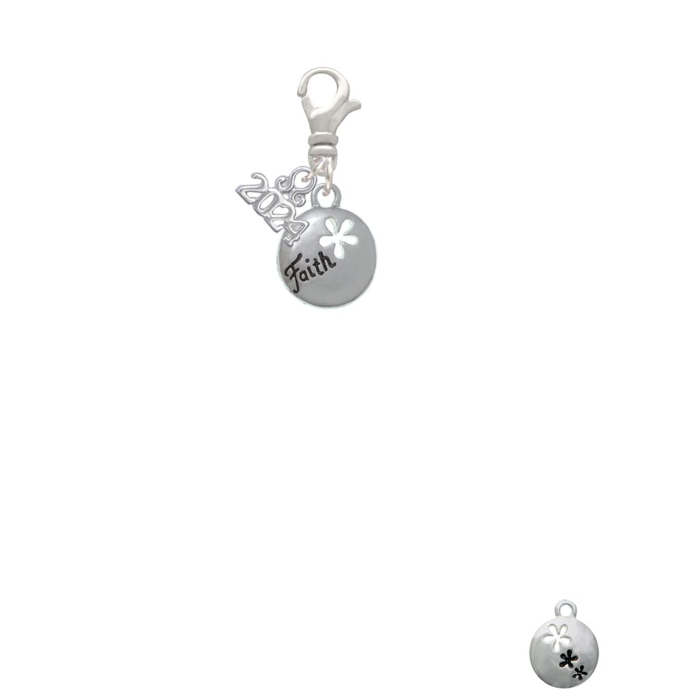 Delight Jewelry Silvertone Faith Disc with Cutout Flower Clip on Charm with Year 2024 Image 2
