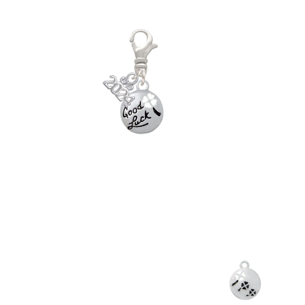 Delight Jewelry Silvertone Good Luck Disc with Cutout Four Leaf Clover Clip on Charm with Year 2024 Image 2