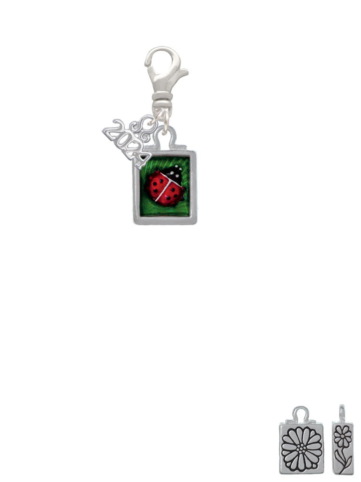 Delight Jewelry Silvertone Red Ladybug in Shadow Box Clip on Charm with Year 2024 Image 2