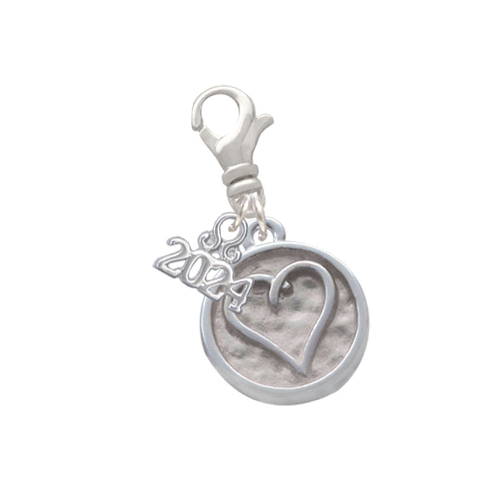 Delight Jewelry Silvertone Heart Outline - Round Seal Clip on Charm with Year 2024 Image 1