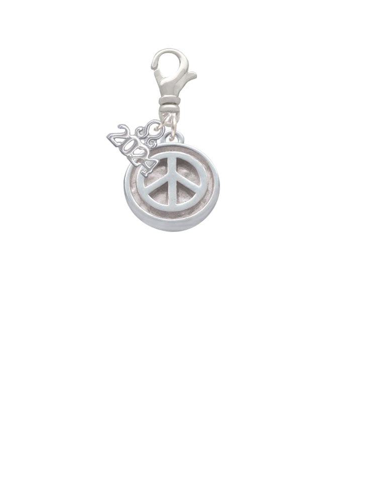 Delight Jewelry Silvertone Peace Sign - Round Seal Clip on Charm with Year 2024 Image 2