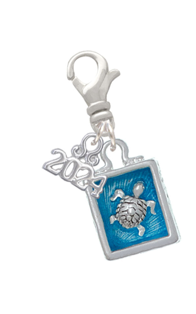 Delight Jewelry Silvertone Sea Turtle in Shadow Box Clip on Charm with Year 2024 Image 1