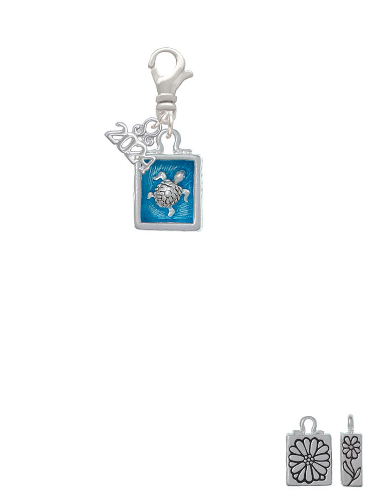 Delight Jewelry Silvertone Sea Turtle in Shadow Box Clip on Charm with Year 2024 Image 2