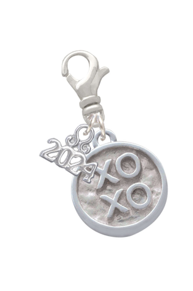 Delight Jewelry Silvertone XOXO - Round Seal Clip on Charm with Year 2024 Image 1