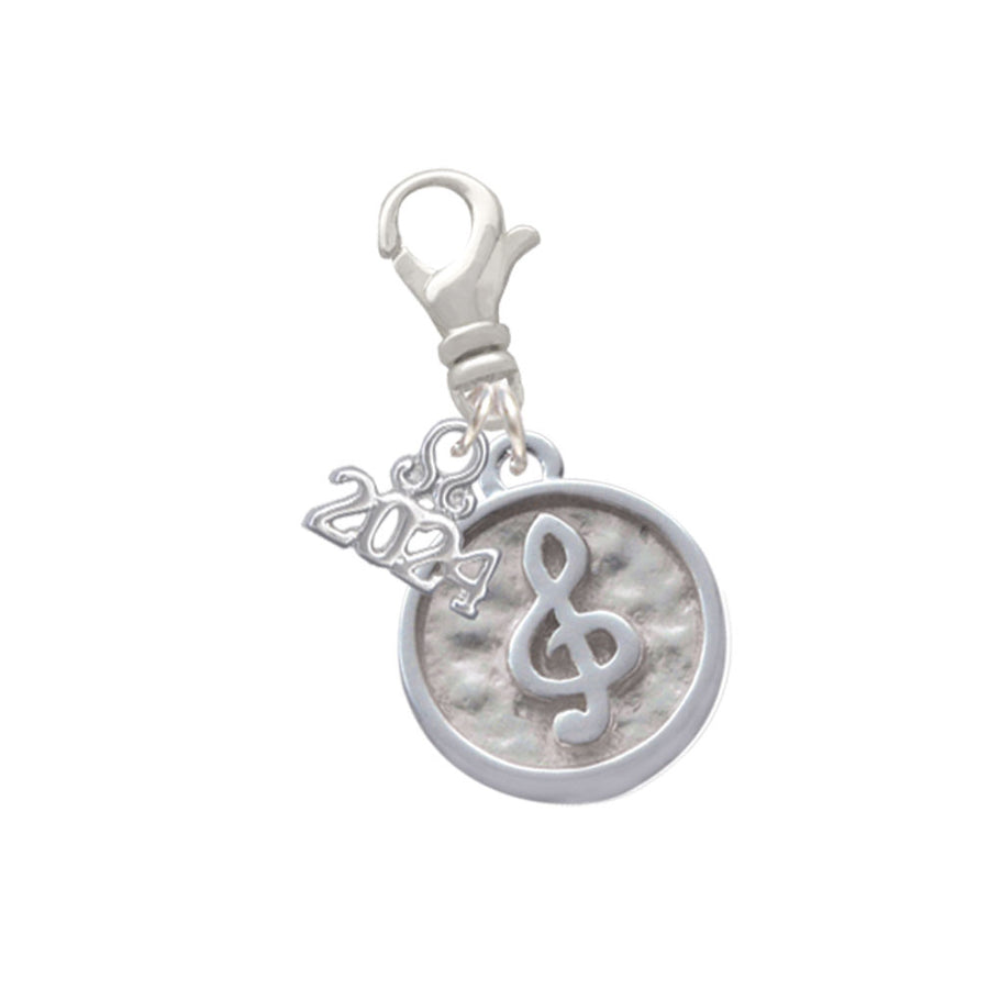 Delight Jewelry Silvertone Music Clef - Round Seal Clip on Charm with Year 2024 Image 1