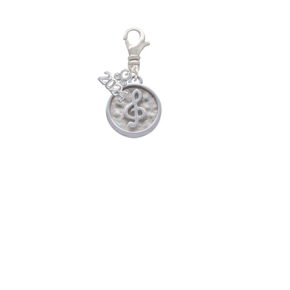 Delight Jewelry Silvertone Music Clef - Round Seal Clip on Charm with Year 2024 Image 2