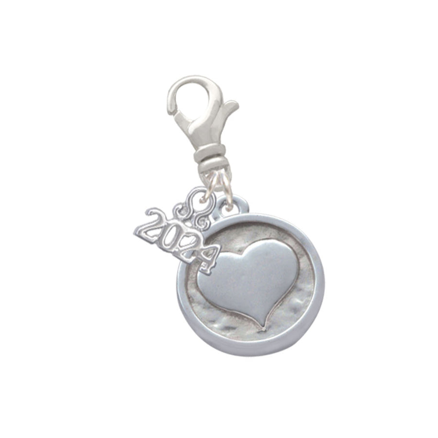 Delight Jewelry Silvertone Smooth Heart - Round Seal Clip on Charm with Year 2024 Image 1
