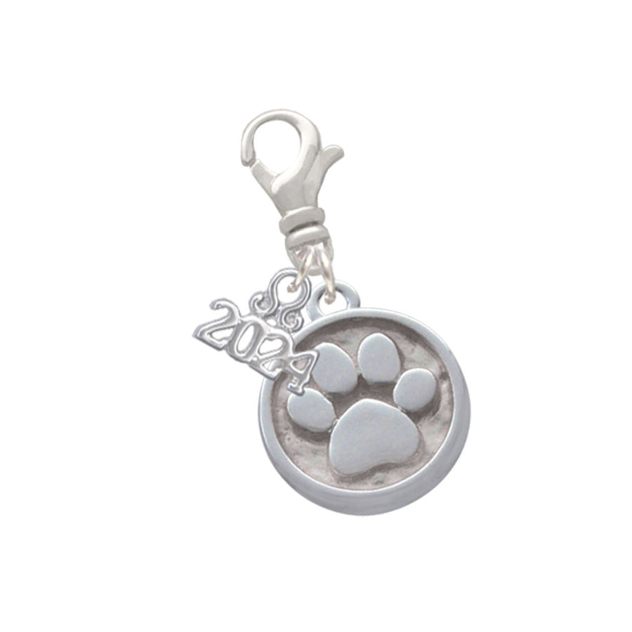 Delight Jewelry Silvertone Paw - Round Seal Clip on Charm with Year 2024 Image 1