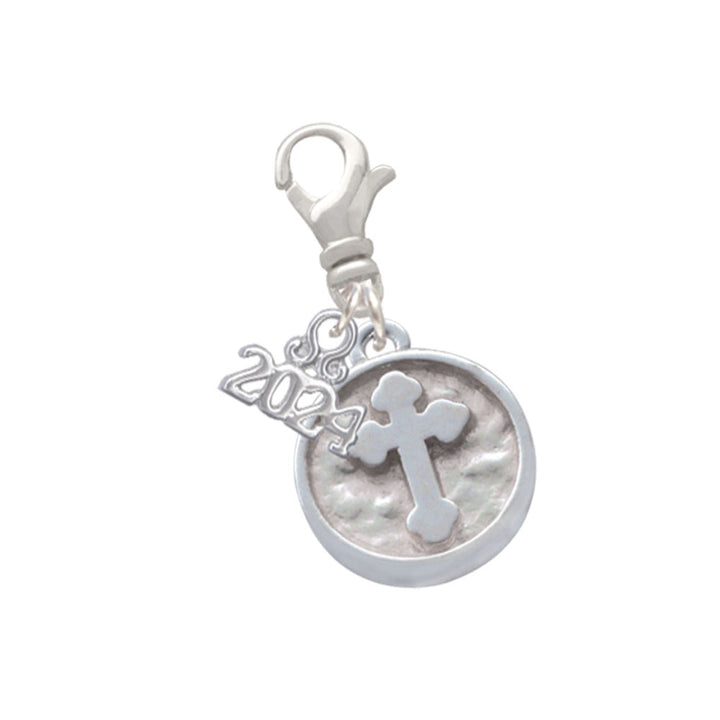 Delight Jewelry Silvertone Botonee Cross - Round Seal Clip on Charm with Year 2024 Image 1