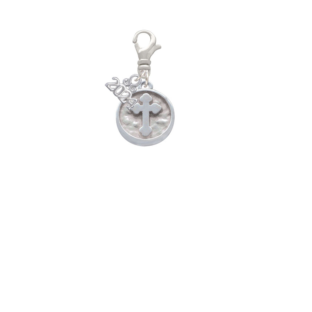 Delight Jewelry Silvertone Botonee Cross - Round Seal Clip on Charm with Year 2024 Image 2