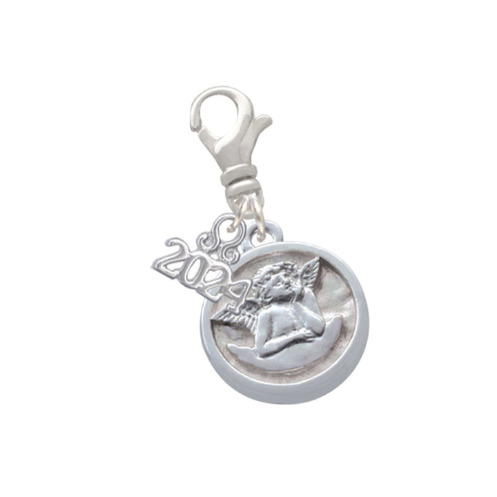 Delight Jewelry Silvertone Raphael Angel - Round Seal Clip on Charm with Year 2024 Image 1