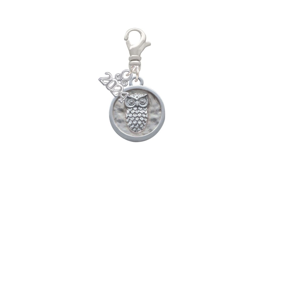 Delight Jewelry Silvertone Owl - Round Seal Clip on Charm with Year 2024 Image 2