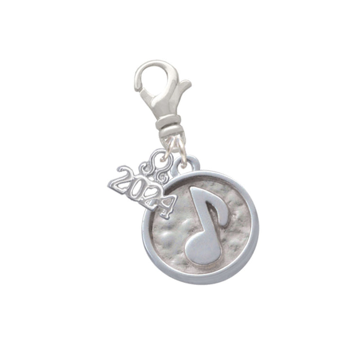 Delight Jewelry Silvertone Music Note - Round Seal Clip on Charm with Year 2024 Image 1