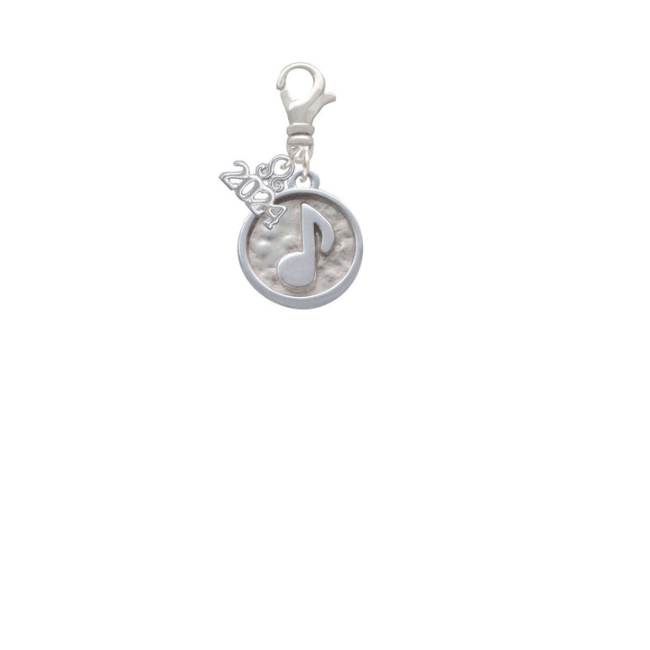 Delight Jewelry Silvertone Music Note - Round Seal Clip on Charm with Year 2024 Image 2