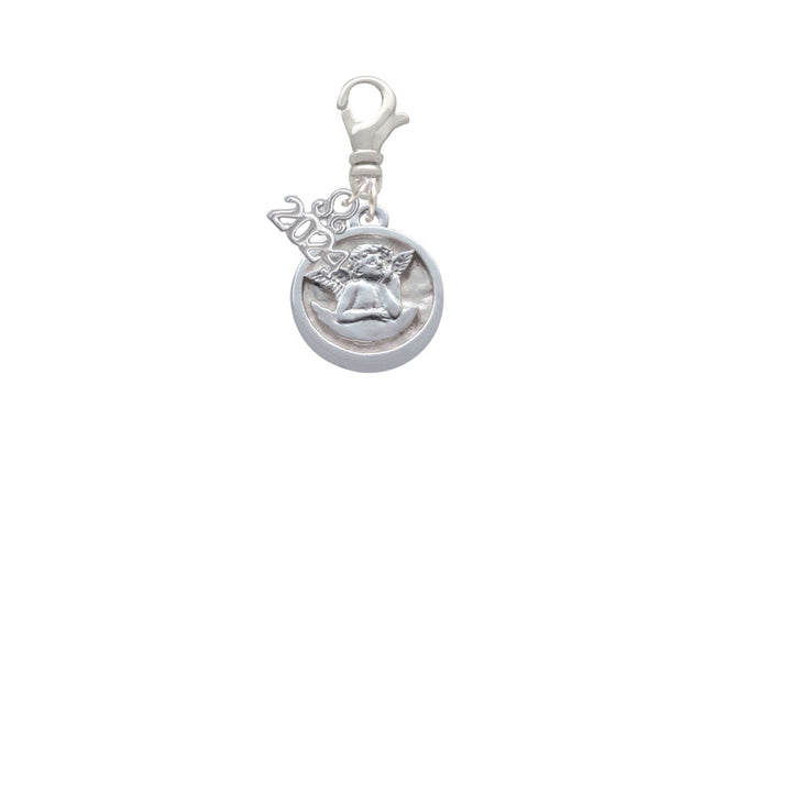 Delight Jewelry Silvertone Raphael Angel - Round Seal Clip on Charm with Year 2024 Image 2