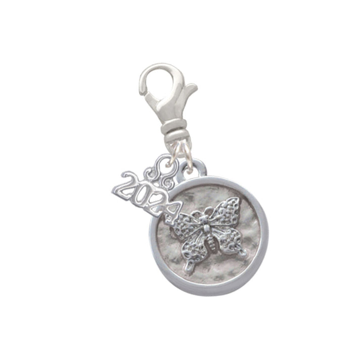 Delight Jewelry Silvertone Butterfly - Round Seal Clip on Charm with Year 2024 Image 1