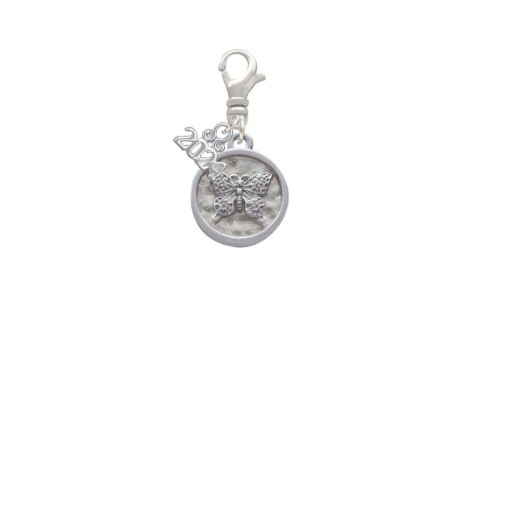 Delight Jewelry Silvertone Butterfly - Round Seal Clip on Charm with Year 2024 Image 2