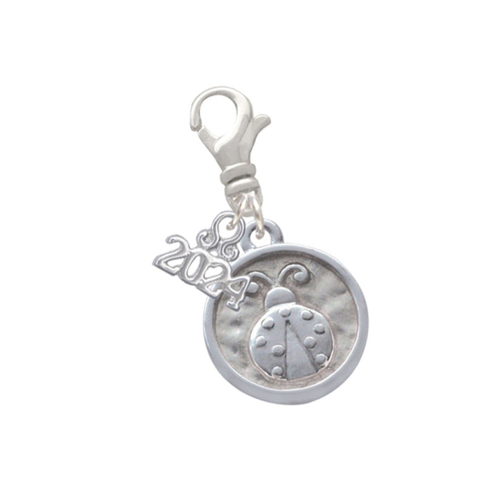 Delight Jewelry Silvertone Ladybug - Round Seal Clip on Charm with Year 2024 Image 1