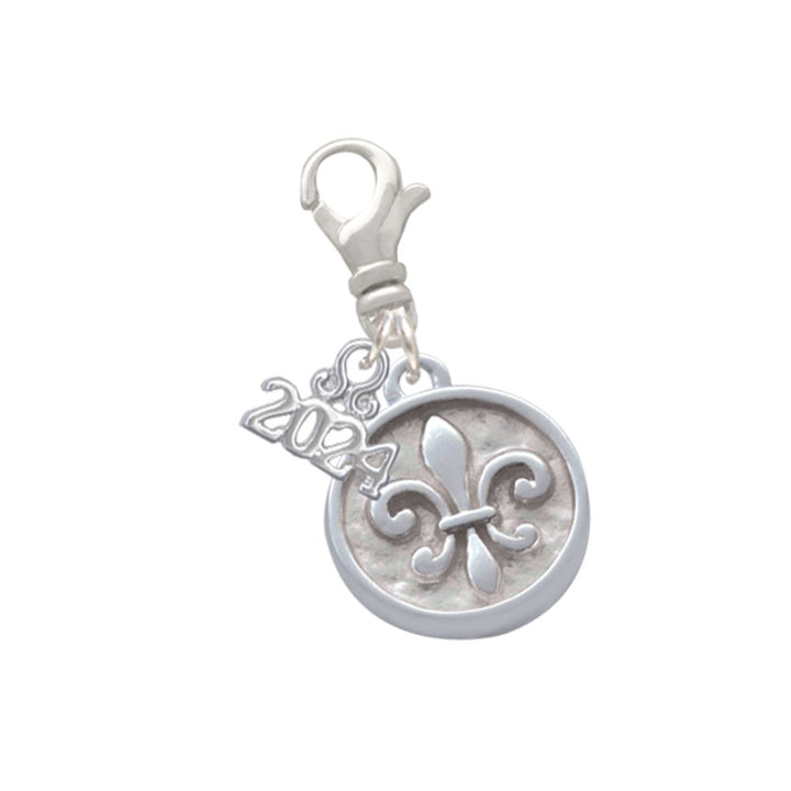 Delight Jewelry Silvertone Fleur di Lis - Round Seal Clip on Charm with Year 2024 Image 1