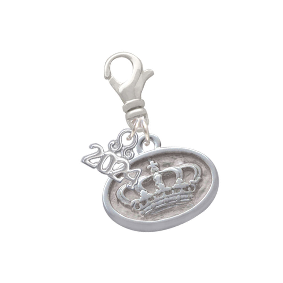 Delight Jewelry Silvertone Crown - Oval Seal Clip on Charm with Year 2024 Image 1