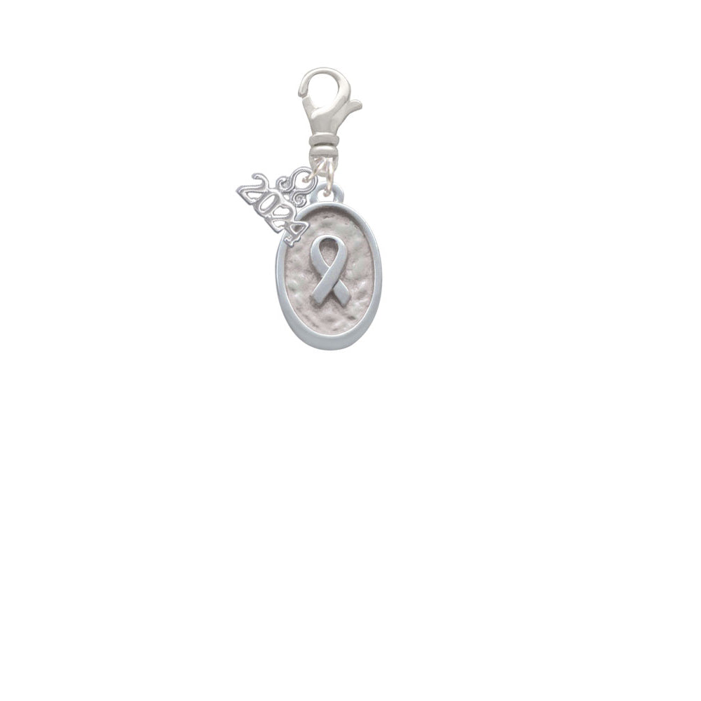 Delight Jewelry Silvertone Awareness Ribbon - Oval Seal Clip on Charm with Year 2024 Image 2