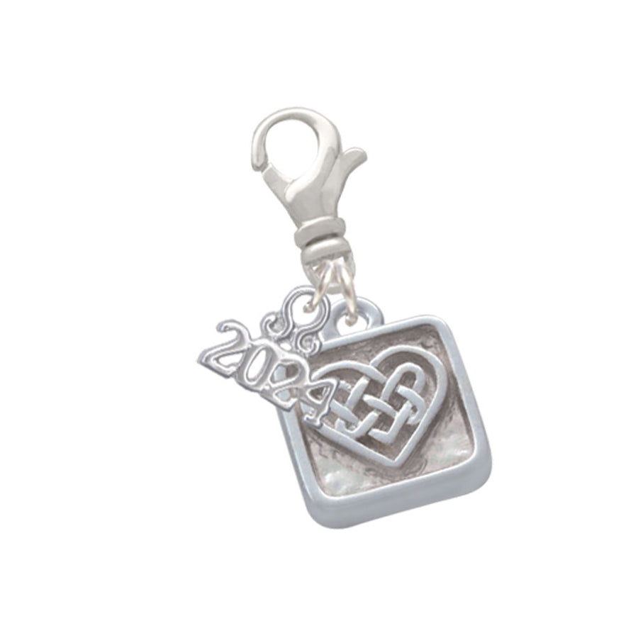 Delight Jewelry Silvertone Celtic Knot Heart - Square Seal Clip on Charm with Year 2024 Image 1