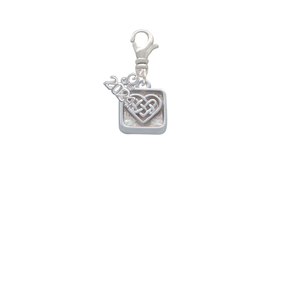 Delight Jewelry Silvertone Celtic Knot Heart - Square Seal Clip on Charm with Year 2024 Image 2