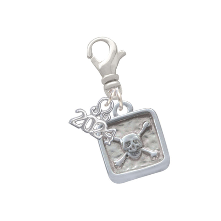 Delight Jewelry Silvertone Skull and Bones - Square Seal Clip on Charm with Year 2024 Image 1