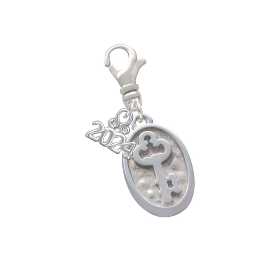 Delight Jewelry Silvertone Key - Oval Seal Clip on Charm with Year 2024 Image 1