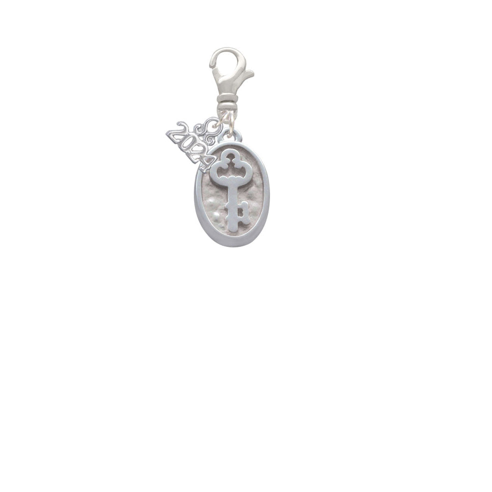 Delight Jewelry Silvertone Key - Oval Seal Clip on Charm with Year 2024 Image 2