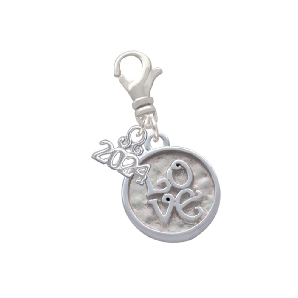 Delight Jewelry Silvertone Love Square - Round Seal Clip on Charm with Year 2024 Image 1