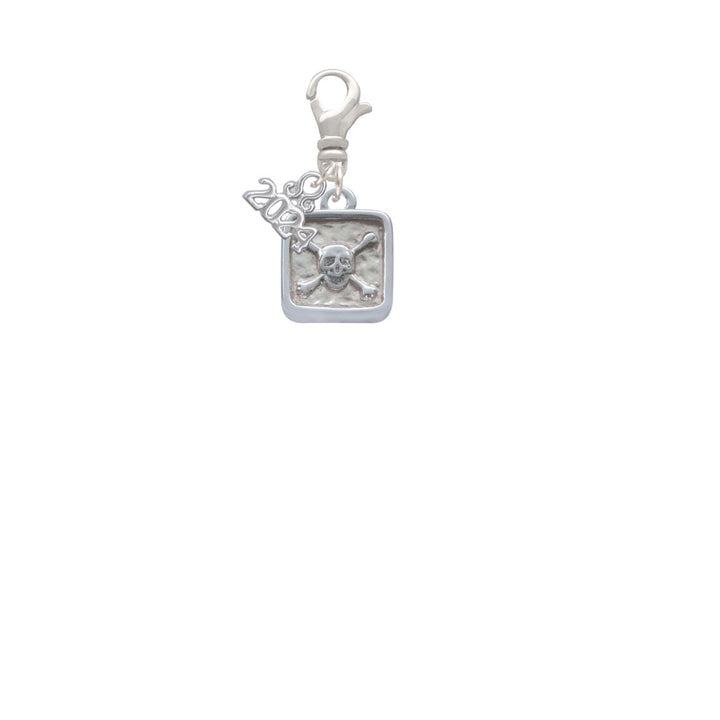 Delight Jewelry Silvertone Skull and Bones - Square Seal Clip on Charm with Year 2024 Image 2