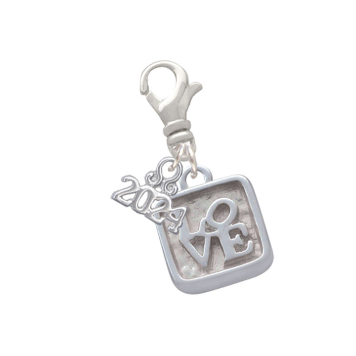 Delight Jewelry Silvertone Love Square - Square Seal Clip on Charm with Year 2024 Image 1
