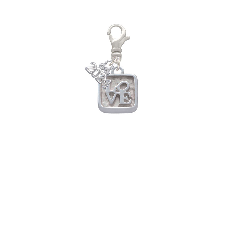 Delight Jewelry Silvertone Love Square - Square Seal Clip on Charm with Year 2024 Image 2