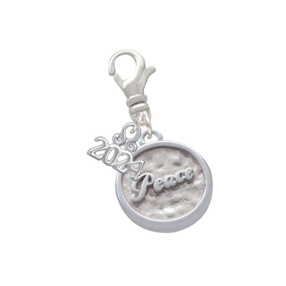 Delight Jewelry Silvertone Peace - Round Seal Clip on Charm with Year 2024 Image 1